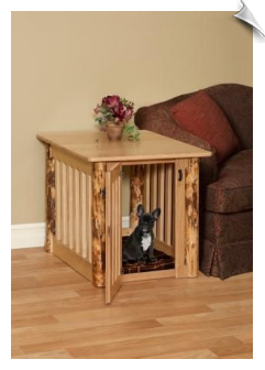 Handcrafted Log Style Dog Crate - End Table